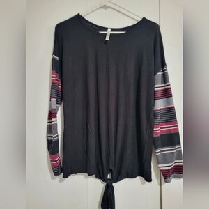 Striped Sleeve Black Top